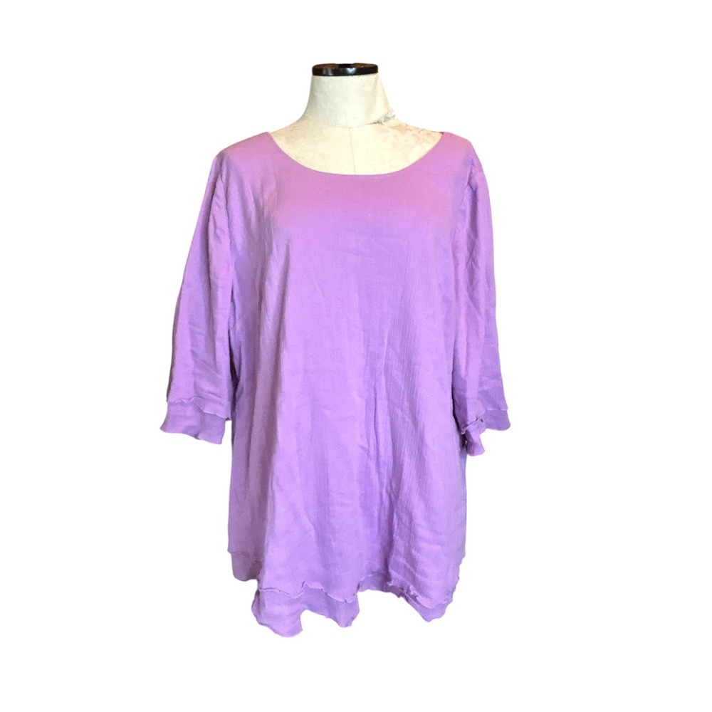 Soft Surroundings Purple Textured Raw Edge Layered Hem‎ Tunic Top Womens XL